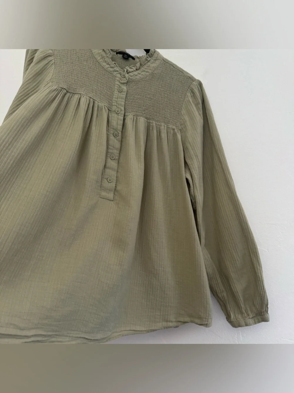 J. Crew Long-Sleeve Soft Gauze Garden Top in Faded Pistachio Green 100% Cotton